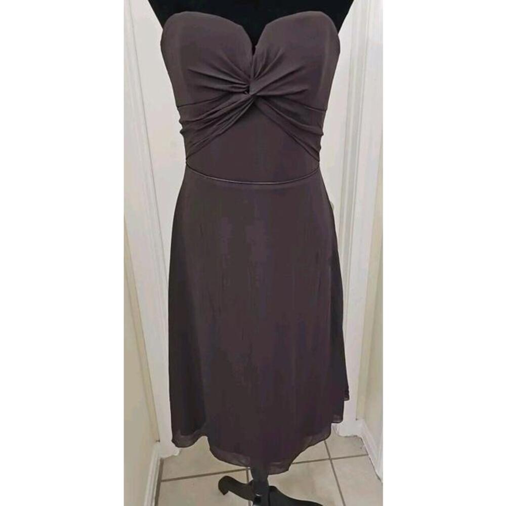 Nicole Miller Silk Cocktail Dress 8 Brown Chiffon Strapless Twist Front NWT